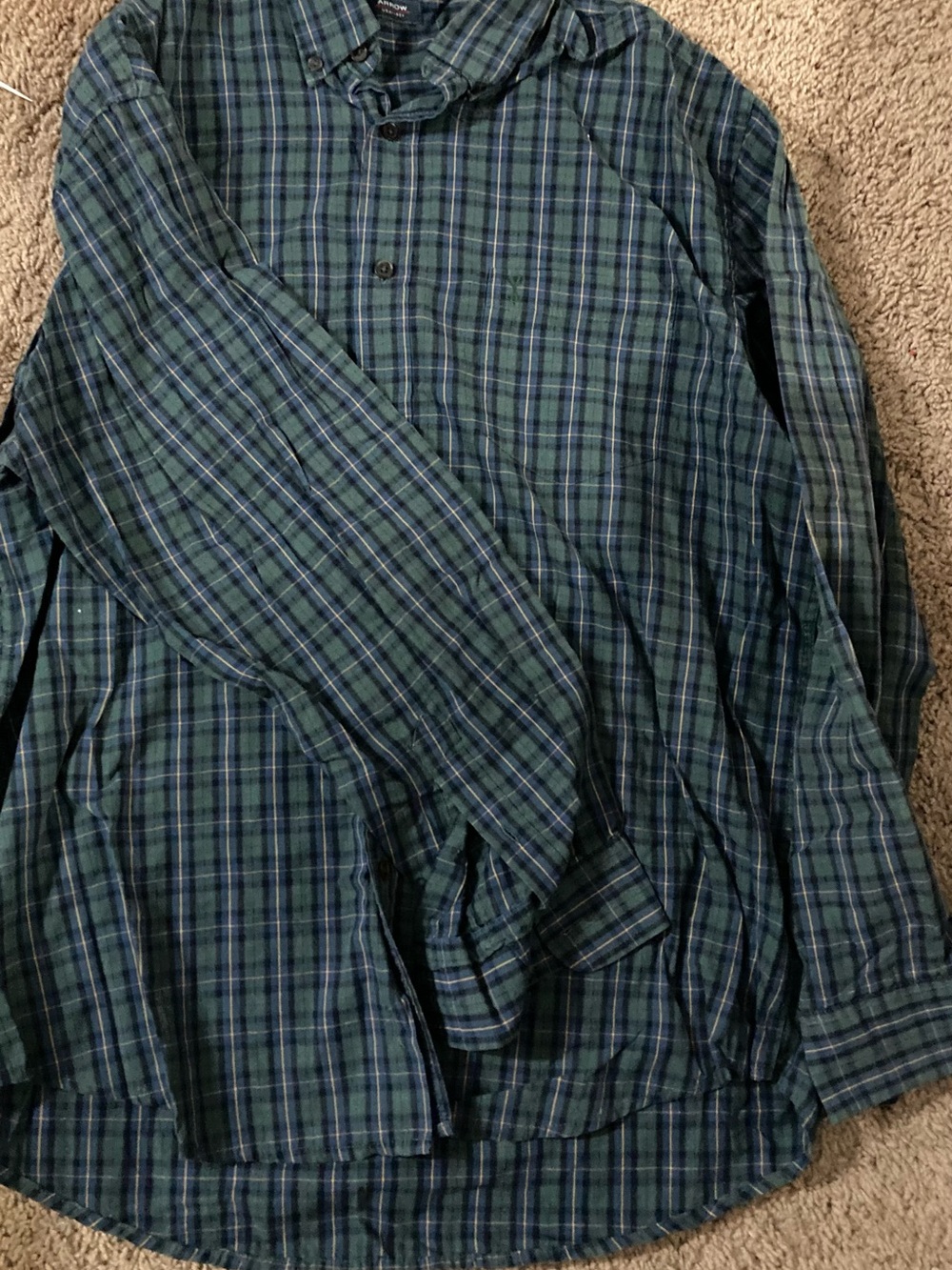 Arrow Green and Navy Plaid Shirt with Yellow Accent